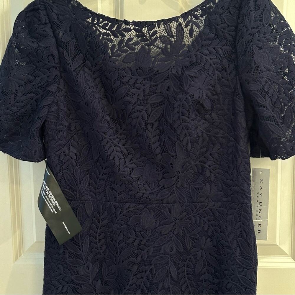 Kay Unger Portia Tea Length Midi Dress in Midnight Blue Size 6 - Picture 4 of 15
